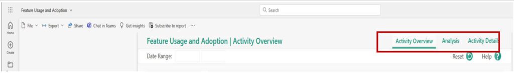 Microsoft Fabric Feature Usage and Adoption activity overview.