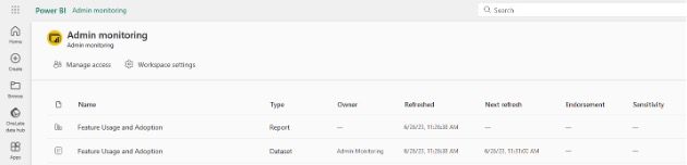 Screenshot of Power BI Admin Monitoring portal.